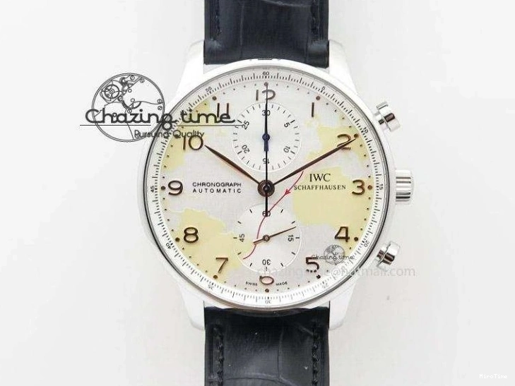 MIROTIME 0421 Portuguese IW5444 SS White Dial Blue Numbers On Blue Leather Strap A Modern 7258